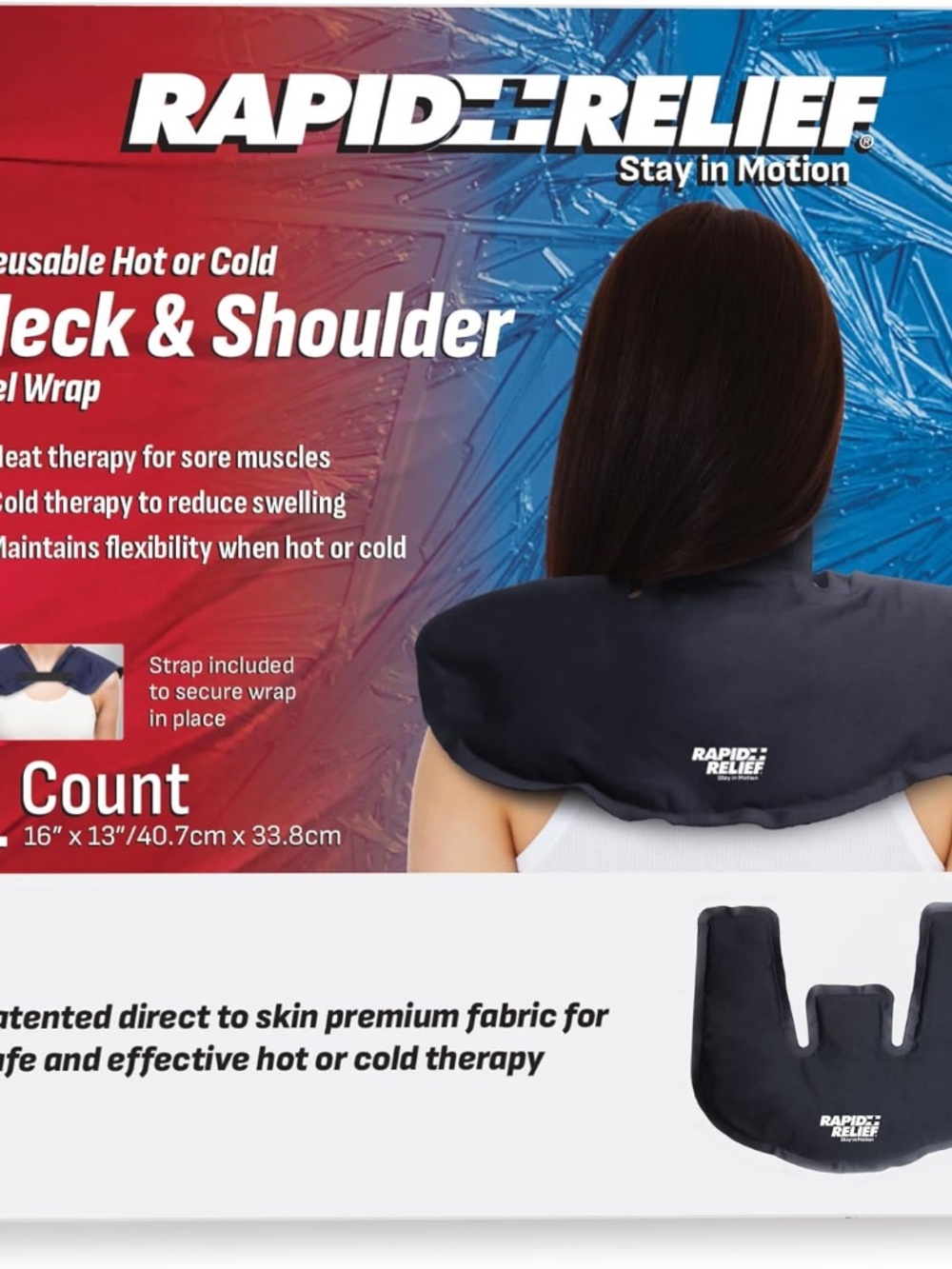 Rapid Relief Reusable Neck & Shoulder Gel Wrap - Hot/Cold Therapy with Strap - Picture 6 of 13